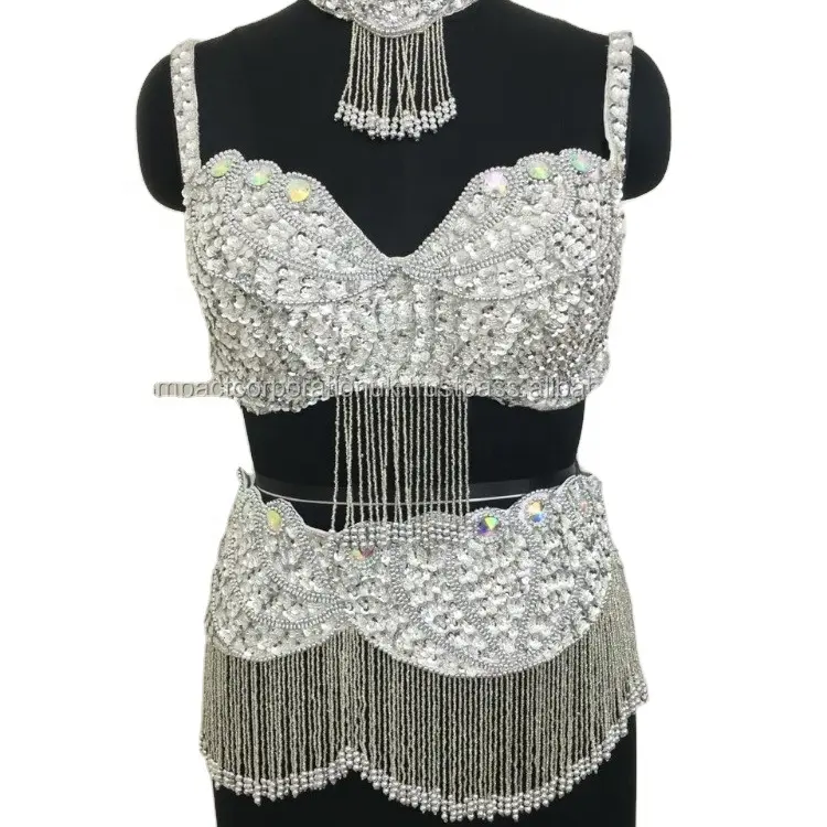 Ropa de danza del vientre exótica para adultos, vestidos de estilo profesional, cinturón completo de baile del vientre, bufanda de cadera, cinturón, falda, collar, nueva