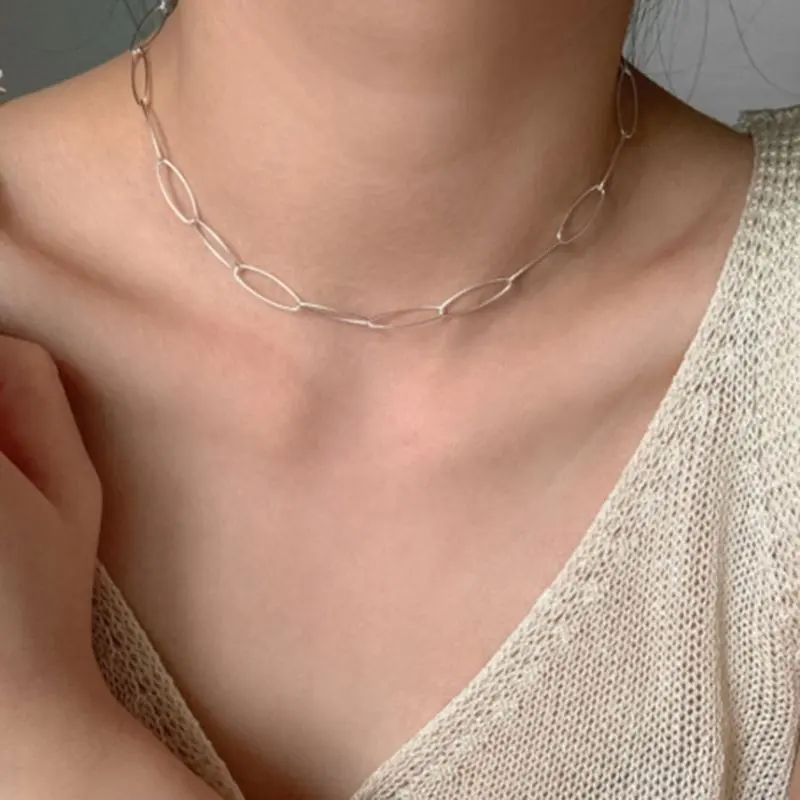 Joyería de acero inoxidable para mujer, collar de cadena ovalada con grabado de chapado en oro de 18K diseño Simple, venta al por mayor