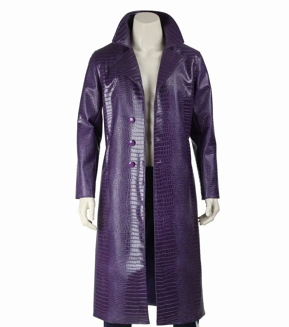 Crocodilo de luxo couro Trench Long Coat para homens novo Croc textura estilo jaqueta de couro roxo