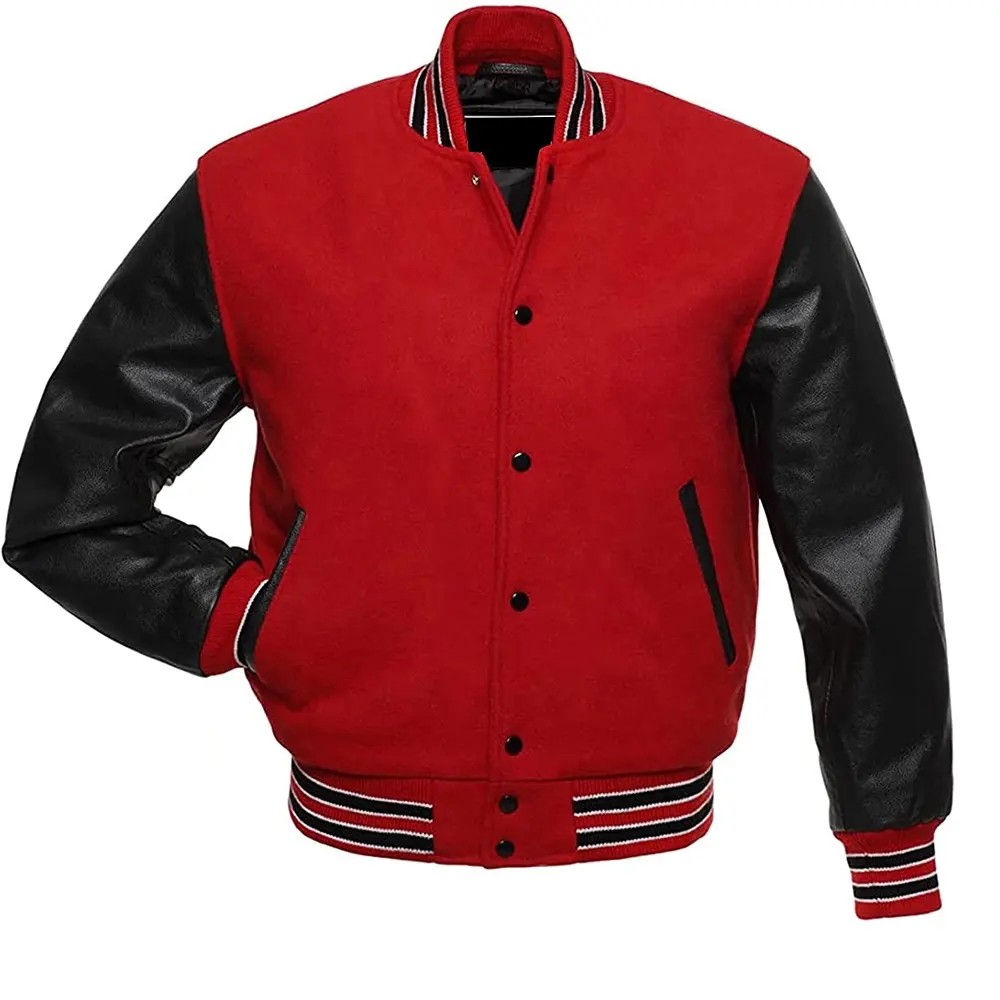 Chaqueta universitaria 2024 Letterman para hombre Chaqueta de bombardero de béisbol hecha de mangas de cuero y chaqueta de cuerpo de lana