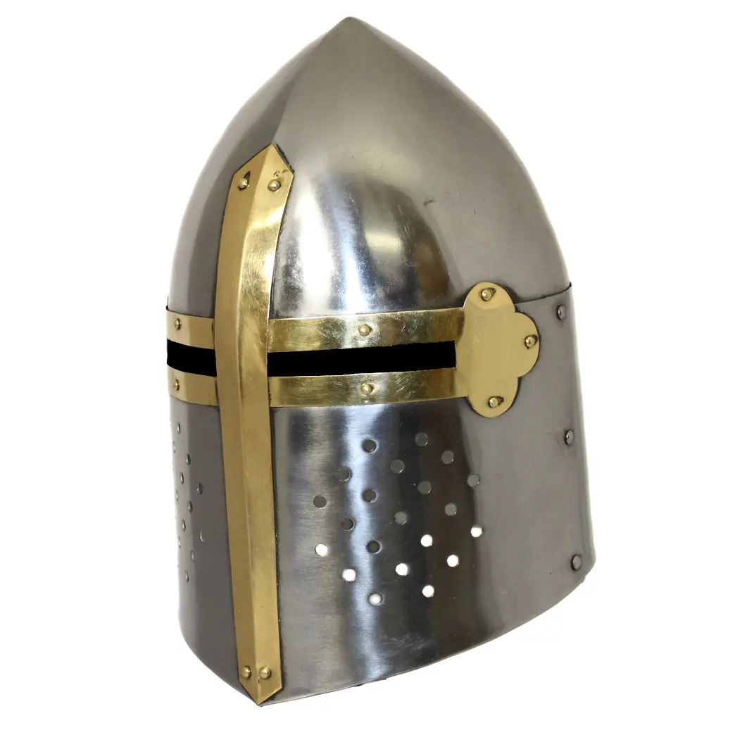 Medieval Templar Knight Spartan Roman Crusader Helmet Ancient New Templar made 18 Gauge Solid Steel & Brass