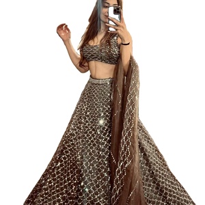 Cô Dâu Mùa Đông Đám Cưới Bên Đặc Biệt Tinh Khiết Vải Lưới Đa-Trình Tự Thêu Làm Việc Trọng Lượng Nhẹ Hợp Thời Trang Faux Fur Lahenga Choli - Product Image 1