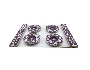 Kalite el sanatları-akasya ahşap reçine hizmet tepsi paspas kabuk kakma 4 adet ramazan Eid hediye için Set - Product Image 6