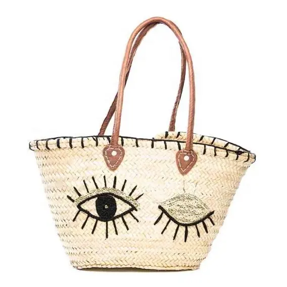 Moroccan straw basket bag with leather handle , Beach Bag Handmade bag woven bag Wholesale Maroc , best seller 2023