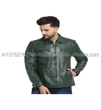 Invierno Business Gentleman hombres Warm Zipper Stand up Collar Slim Fit chaqueta de cuero de alta calidad para hombres 2024 de India verde oliva