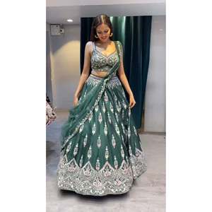 パーティーのためのイブニングドレス美しいモティハンドワークLehenga Choli