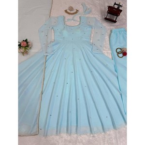 DUPATTA <span class=keywords><strong>SKY</strong></span> ile DORI iş elbisesi pantolon ile tasarımcı GEORGETTE gerçek ayna