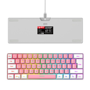 HXSJ V700 Mini Custom 61 teclas con cable RGB Arco Iris retroiluminado Rosa Gaming Keyboard Mute Membrane Keyboard con interfaz USB para niñas - Product Image 2