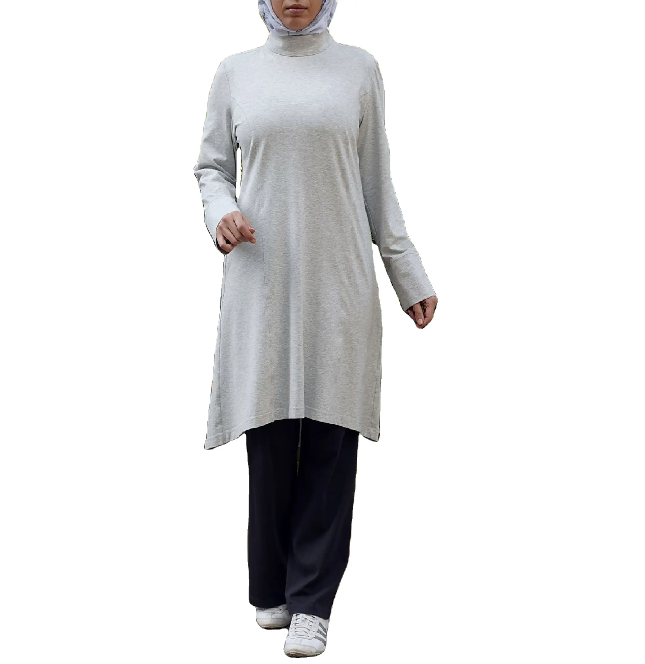 Ropa Étnica islámica para mujer musulmana, camisas largas con dobladillo asimétrico y mangas largas, Hijab con cremallera, Túnica de entrenamiento para correr