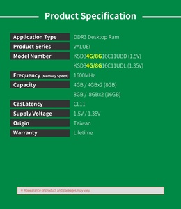 [AITC KINGS MAN] Ddr3-Speicher-RAM 4GB 1600MHz Udimm CL11 1,5 V für den Desktop - Product Image 5