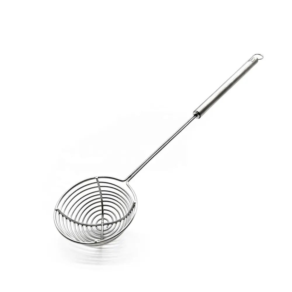 Stainless Steel Spider Strainer Scoops, Spiral Wire Mesh Skimmer Spoon with Long Handle and Hook