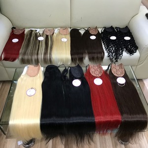 Toptan en kaliteli vietnam insan saçı demetleri işlenmemiş İpli at kuyruğu düz toptan fiyat siyah renk