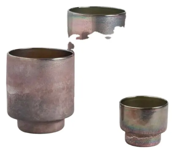 Rustic Patina Plated Purple Candle Jars Cylinder Shaped Round with Metal Base Best Selling set of 3 Candle Vessel