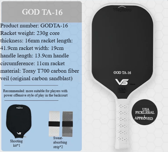Pala GOD TA-16 Power White, Aprobada por USAPA, con Funda y 2 Empuñaduras