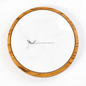 Modern ve sofistike bir masa aksanı için doğal taş kakma yuvarlak tasarımlı zarif ahşap Coaster - Product Image 5