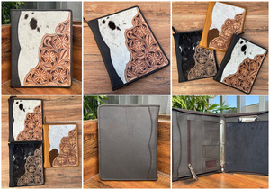 Multi-feature A4 Length Paper Zipper Hand Tooled Leather Business Conference Folder Portfolio Time Table <strong>Notebook</strong> with Card Slot - Product Image 3