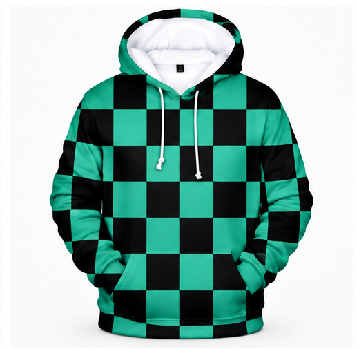 Teal Black Checkerboard Hoodie