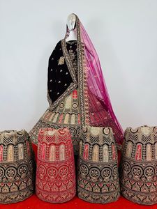Mewar Rajwada tasarım gelin koleksiyonu çift Dupatta tam ağır Jarkan iş yetişkinler için kadife 5 renk ve 5 tasarımlar - Product Image 2