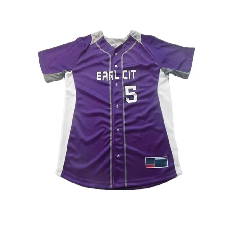 Ropa deportiva, ropa de moda para jóvenes, camiseta de béisbol morada con botones, precio al por mayor, camisetas de softbol con botones