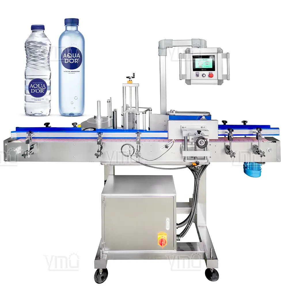 YIMU YM510E Equipamento automático para apliques de garrafas redondas, rolo de garrafas de água 330ml 500ml, máquina de colagem e etiquetagem de adesivos