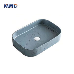 MWDモダン長方形ベッセルシンク丸角大理石亀裂テクスチャ浴室バニティベイシン - Product Image 2