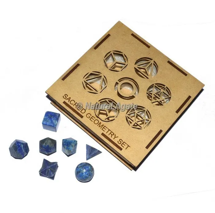 Best Quality Lapis Lazuli orgone Platonic Solids Sacred Geometry Set With Gift Box Logo OEM Platonic Solids Sacred Geometry Set