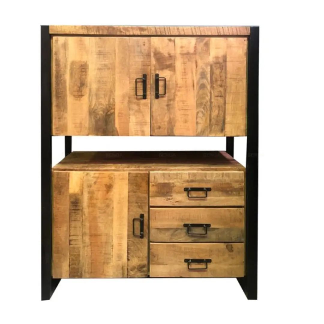 Hot Sale 2023 Natural Colored Mango Wood Storage Cabinet Furniture with Drawers and Doors for Home Living Room