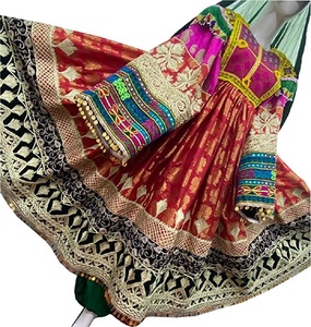 अफगान Kuchi तीन टुकड़ा पार्टी शादी की पारंपरिक हस्तनिर्मित लाल बनारसी फ्रॉक 2023 - Product Image 3