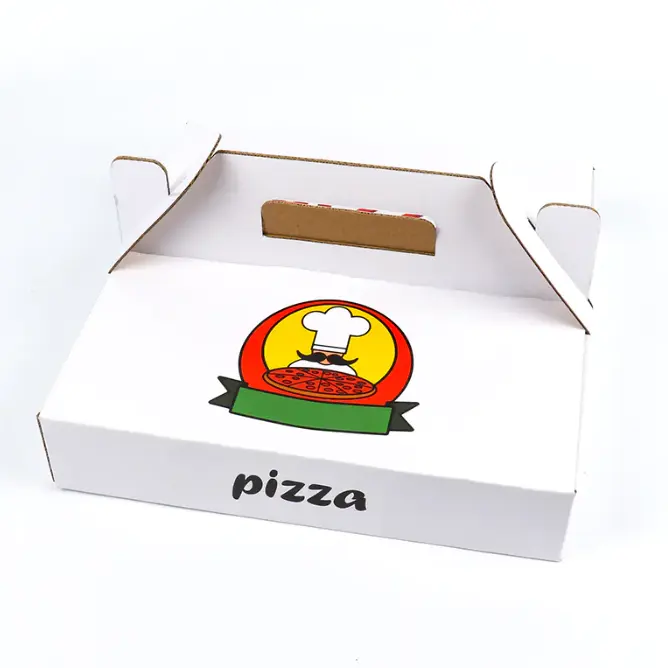 Patatas fritas corrugadas blancas hamburguesa papel pizza cajas embalaje logotipo personalizado gratis reciclable con asa