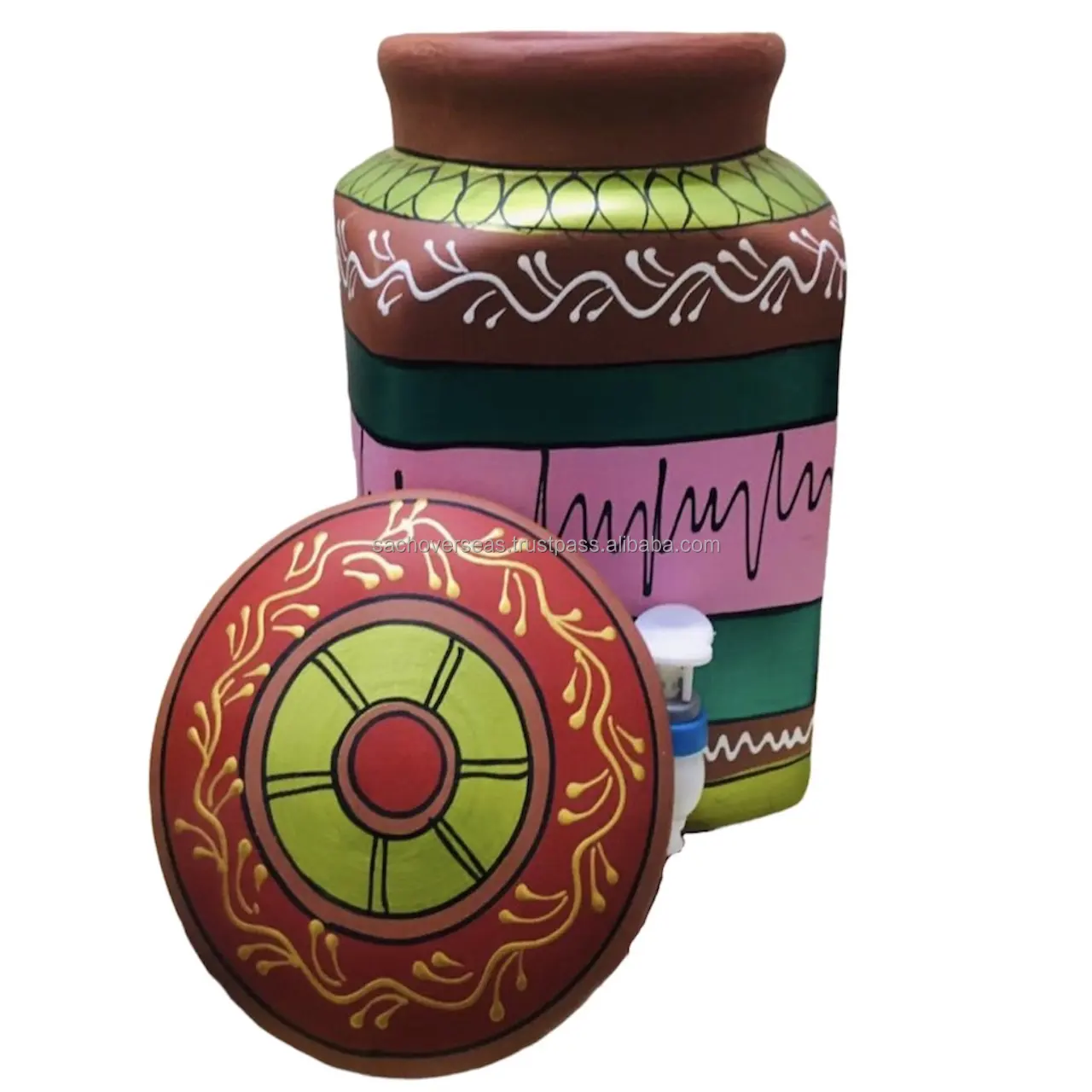 Hoge Kwaliteit Indian Handgemaakte Decoratieve Water Pot Voor Natuurlijk Cooling Water Met Flip Flap Dispenser Kraan Voor Verkoop