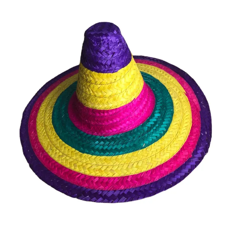 Sombrero mexicano de nuevo estilo, sombreros de ala ancha, Sombrero de paja mexicano grande, fiesta, multicolor, hecho en Vietnam