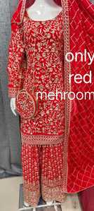 Georgette rus Plazo Gharara ön arka nakış, Zarkan taşlar, ağır Dupatta ve çanta trend ve şık ile Set - Product Image 2