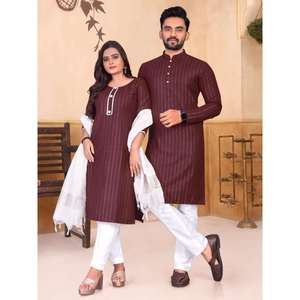 DESIGNER COTOTN <strong>SILVAR</strong> WEAVING WORK COUPLE WEAR COMBO WINE - Product Image 1