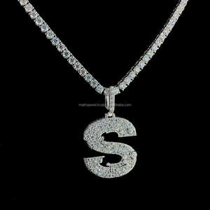 Güzel takı 3MM tenis kolye erkekler ve kadınlar takı 925 gümüş buzlu Out Hip Hop mektup "<span class=keywords><strong>S</strong></span>" Vvs Moissanite kolye