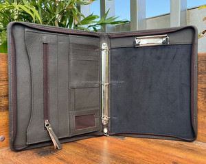 Multi-feature A4 Length Paper Zipper Hand Tooled Leather Business Conference Folder Portfolio Time Table <strong>Notebook</strong> with Card Slot - Product Image 6