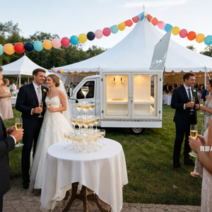 Tricycle élégant blanc pour bière et vin de mariage | Chariot de bar mobile électrique pour événements et fêtes en plein air - Product Image 4