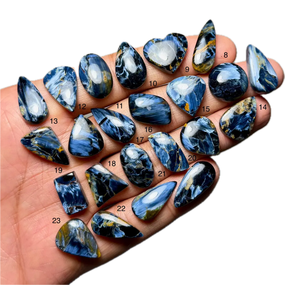 Hermoso patrón azul Pietersite cabujón