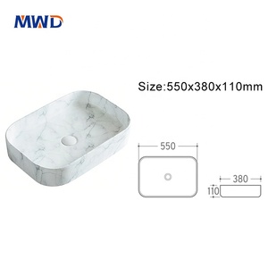 MWDモダン長方形ベッセルシンク丸角大理石亀裂テクスチャ浴室バニティベイシン - Product Image 5