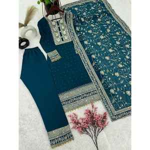 ATTRACTIVE GEORGETTE EMBROIDERY SEQUENCE WORK TOP <strong>BOTTOM</strong> WITH DUPATTA RAMA - Product Image 3
