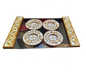 Kalite el sanatları-akasya ahşap reçine hizmet tepsi paspas kabuk kakma 4 adet ramazan Eid hediye için Set - Product Image 1