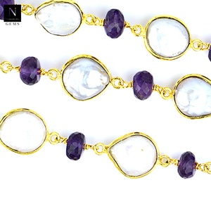 Amethyst Round <strong>7</strong>-<strong>8MM</strong> Connector <strong>Chain</strong> DIY Wire Wrap Brass Gold Plated Rosary Pearl Women Necklaces Making Jewelry DIY Bulk <strong>Chains</strong> - Product Image 2