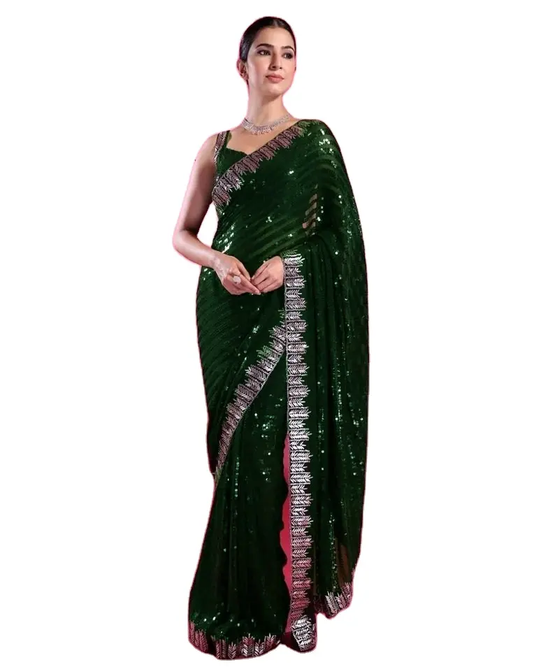 Высококачественный Болливудский красивый жоржет с вышивкой из шелка Banglore с последовательностью работы сари на экспорт