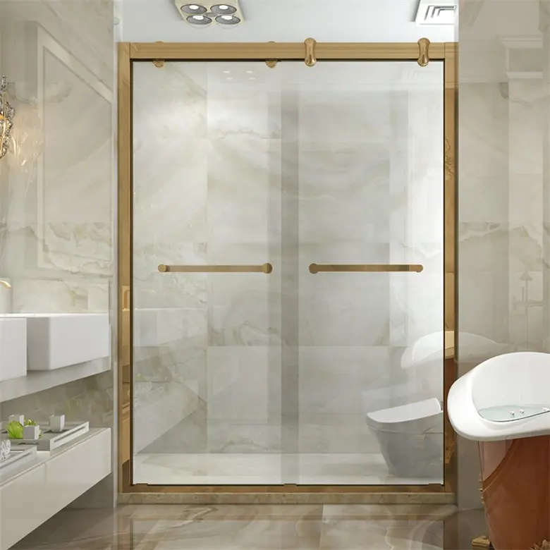 Tasarım Foshan şehir cam banyo kapısı çerçevesiz banyo ve duşlar altın banyo