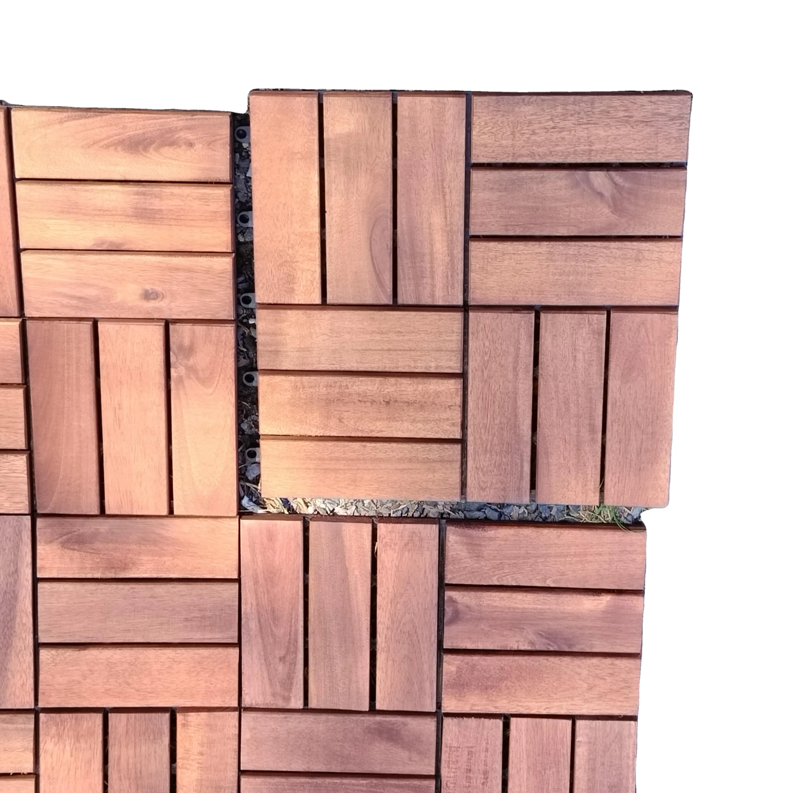 フロアデッキサイズ300x300mm DIY木製デッキフロアタイルテラスと寄木細工の床用の12枚のスラットガーデンデッキタイル