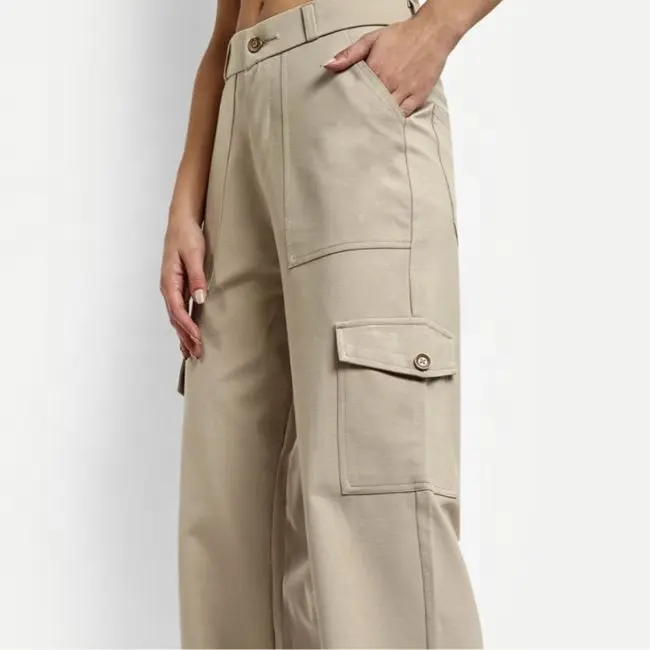 2024 più venduto da donna pantaloni Cargo eleganti a vita alta, pantaloni cargo in maglia Beige, con sei tasche