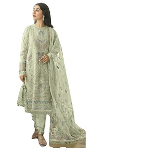 Mới hợp thời trang hoàn toàn khâu vi lụa Fox georgette vải O cổ khatli làm việc thời trang Pakistan anarkali ăn mặc chất liệu - Product Image 1