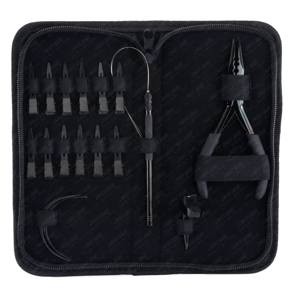 Ferramentas profissionais de extensão do cabelo Alicates de extensão do cabelo Define Kit Hot Black Case Aço inoxidável-Embalagem personalizada 10 peça