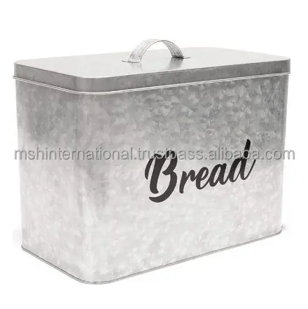 High quality cheap unique metal corner food storage powder coating retro vintage bamboo lid galvanized bread box