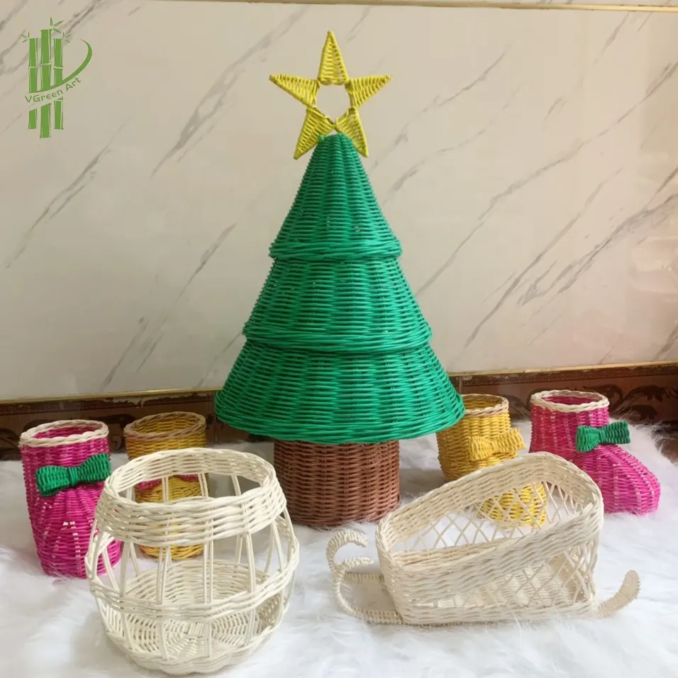 Decoraciones navideñas de ratán para el hogar, regalos de zapatos de árbol para bebés y niños, zapatos de regalo, cesta tejida, caja de dulces, accesorios para fiesta