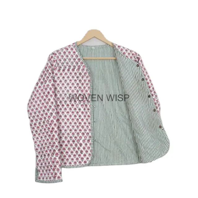 Chaqueta corta acolchada de algodón Kimono reversible Regalo hecho a mano para su ropa de oficina Ropa de fiesta Chaqueta de algodón Borde crudo